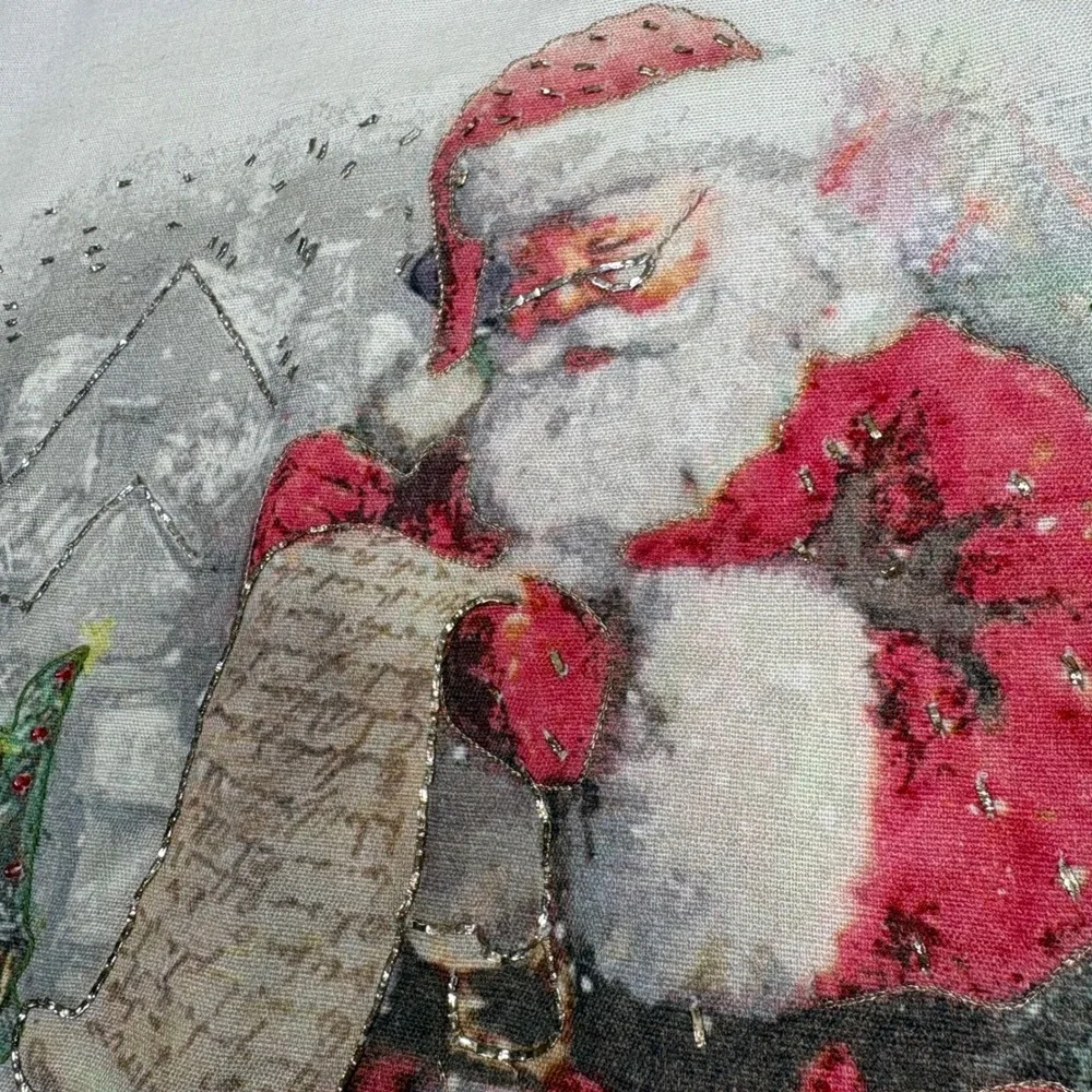 Pottery Barn Christmas Santa 20x20 Pillow Cover Nostalgic Naughty List Red Back